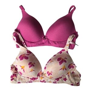 Floral and Solid Pink Women's Bra Set